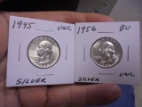 1945 & 1956 Silver Washington Quarters