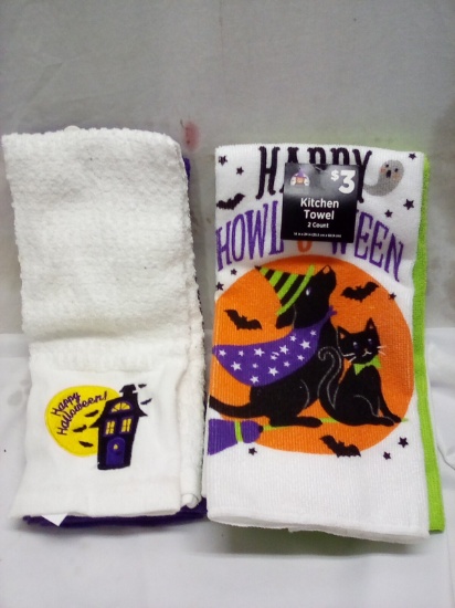 Qty 4 Halloween Kitchen Towels