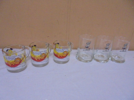 Group of 3 Glass Garfield Mugs & 3 Grog Glasses