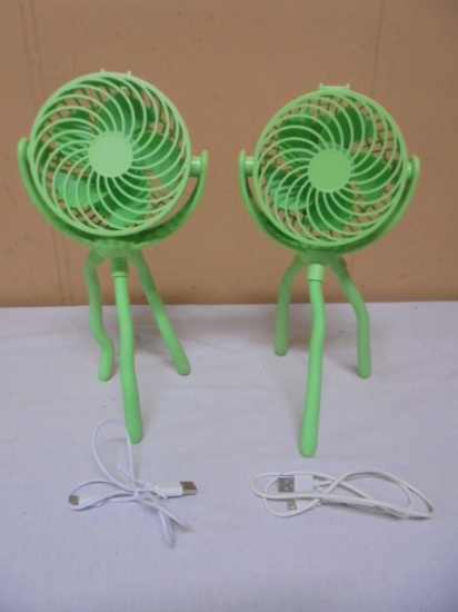 (2) 4.5in/3 Speed Cordless Portable Fans w/ Charging Cords