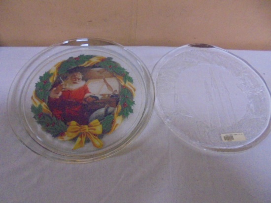 2 Round Glass Christmas Servign Plates