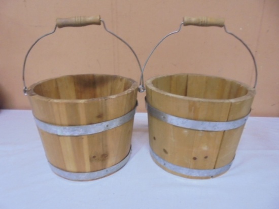 2 Matching Wooden Bucket Planters