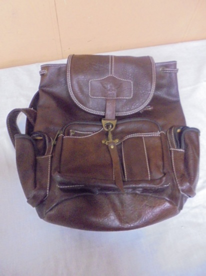 Yongle Brown Leather Backpack Bag