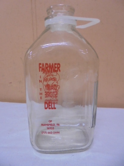 Vintage 1/2 Gallon Farmer in The Dell Glass Milk Jug