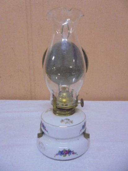 Porcelain Miniature Oil Lamp w/ Reflector