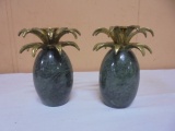 Set of 2 Marble & Brass Pineapple Candle Holders