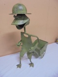 Metal Art Frog Pulling Cart Planter