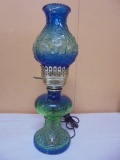 Vintage Blue & Green Glass Electric Lamp