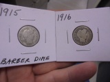 1915 & 1916 Silver Barber Dimes
