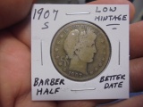 1907 S Mint Silver Barber Half Dollar
