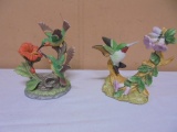 2 Beautiful Porcelain Hummingbird Figurines