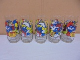 5pc Group of Vintage Smurf Glass Tumblers