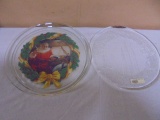 2 Round Glass Christmas Servign Plates