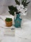 QTY 2 Vase with silk flowers, QTY 1 Coaster