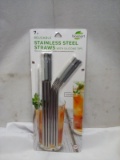 Qty 7 Reusable Stainless Steel Straws
