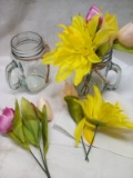 QTY 2 Handle Jars with artificial Flowers