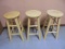 Set of 3 Solid Oak Counter Height Stools