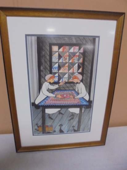 P.Buckley Moss Framed & Matted "Stitching Duo" Signed & Numbered Print