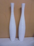 2 Matching White Art Pottery Vase