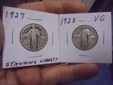 1927 & 1928  Silver Standing Liberty Quarters