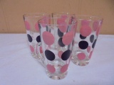 Set of 4 Vintage Hazel Atlas Pink & Black Polka Dot Glas Mugs