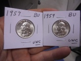 1957 & 1959 Silver Washington Quarters
