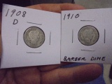 1908 D Mint & 1910 Silver Barber Quarters