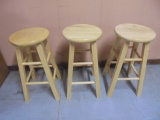 Set of 3 Solid Oak Counter Height Stools