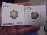1911 & 1916 S Mint Silver Barber Dimes