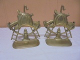Set of Vintage Solid Brass Firefighter Bookends