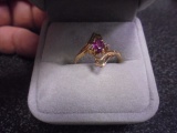 Ladies 10k Gold Diamond & Pink Sapphire Ring