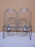 (2) 1 1/2 Gallon Glass Drink Dispensers on Iron Stand