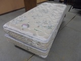 Twin Size Bed Complete w/ Double Pillow Top Mattress Set & Metal Frame