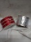 Craft Ribbon. Sparkly Silver & Thin Red.