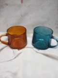 12 fl oz Glass Mugs. Blue & Orange.
