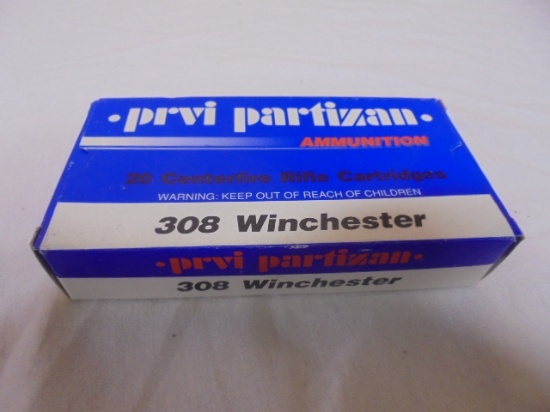 20 Round Box of PRVI Partizan 308 Winchester Rifle Cartridges