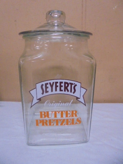 Seyfert's Glass Pretzel Jar w/ Lid