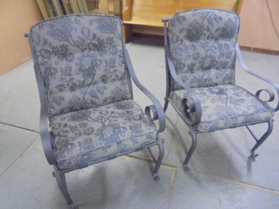 2 Matching Iron Patio Chairs w/ Cushions