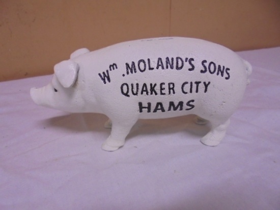 WM Moland's Sons Quaker City Hams Cast Iron Advertisement Pig Bank
