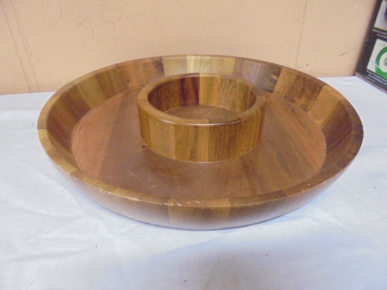 Acacia Wood Round Chip & Dip Bowl