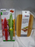QTY 1 Mini Bamboo Cutting board with set of food prep knives