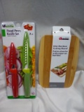 QTY 1 Mini Bamboo Cutting board with set of food prep knives