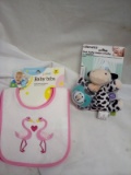 QTY 1 Plush Pacifier holder, pacifier and 3 pack bibs