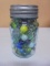 Vintage Blue Glass Ball Pint Jar Full of Marbles