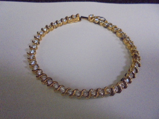 Ladies Gold Plated Sterling Silver 7" Bracelet w/ Stones