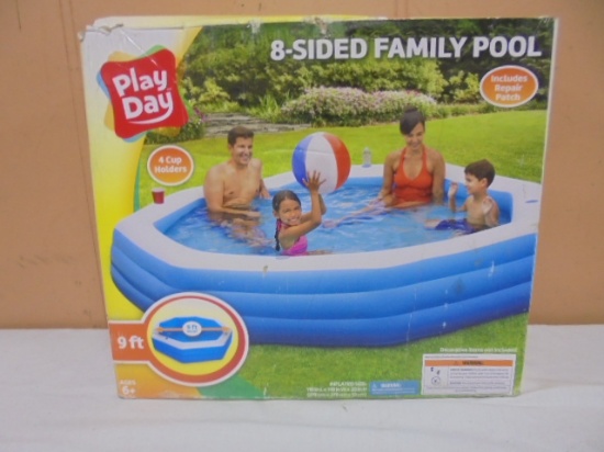 Play Day 8 Sided/9ft Family Pool w/ 4 Cup Holders