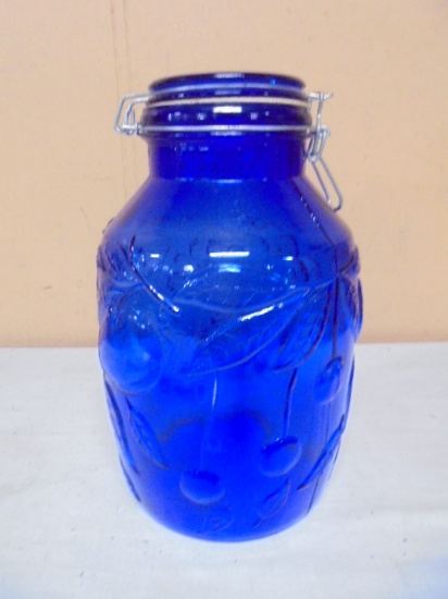 Large Blue Glass Storage Jars w/ Rubber Seal