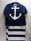 QTY 1 Blue and White Anchor Shirt with Stripped pocketed skirt – L