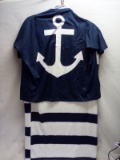 QTY 1 Blue and White Anchor Shirt with Stripped pocketed skirt – L