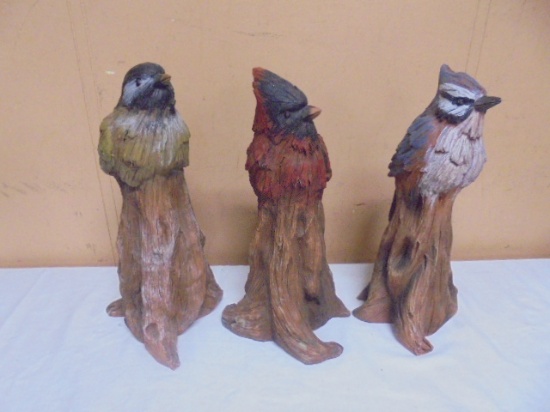 3 Pc. Set of Beautiful Resin Tree Stump Birds